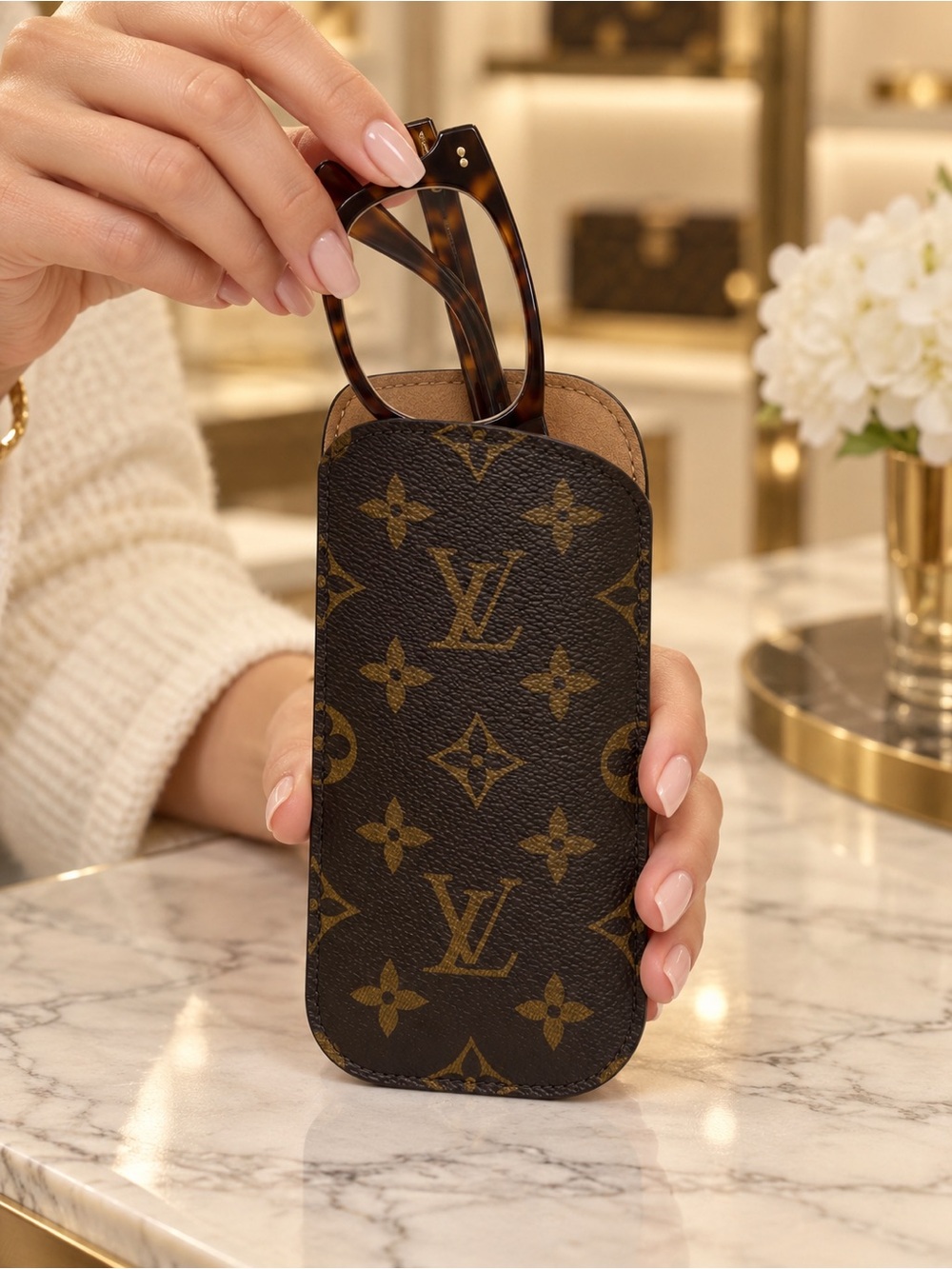 Authentic Louis Vuitton Monogram Eyeglass Case W/Certificate